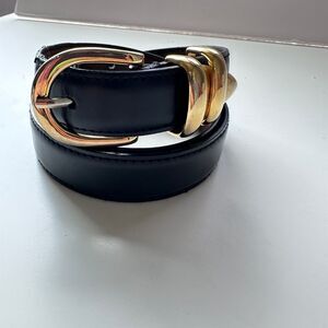 Genuine Men's Casual Leather Belt Black With Brown Lining Golden Buckle 15-3 M